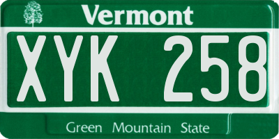 VT license plate XYK258