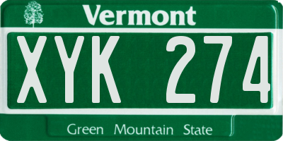 VT license plate XYK274