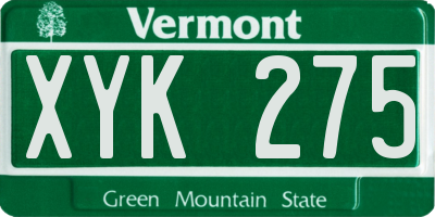 VT license plate XYK275