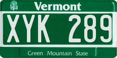 VT license plate XYK289
