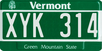VT license plate XYK314