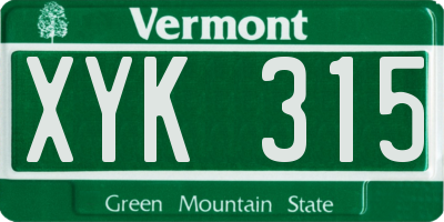 VT license plate XYK315