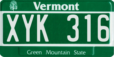 VT license plate XYK316