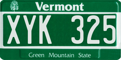 VT license plate XYK325