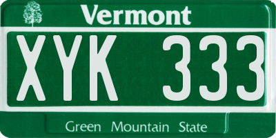 VT license plate XYK333