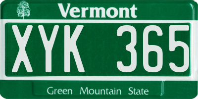 VT license plate XYK365