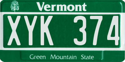 VT license plate XYK374