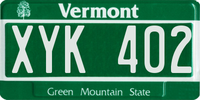 VT license plate XYK402