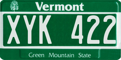 VT license plate XYK422
