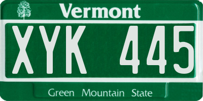 VT license plate XYK445