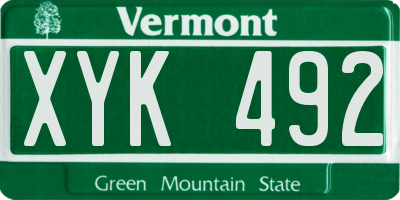 VT license plate XYK492