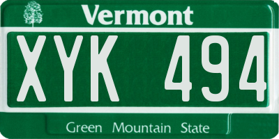 VT license plate XYK494