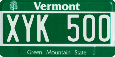 VT license plate XYK500