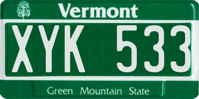VT license plate XYK533