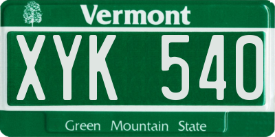 VT license plate XYK540