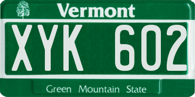 VT license plate XYK602