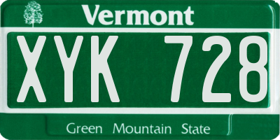 VT license plate XYK728