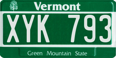 VT license plate XYK793
