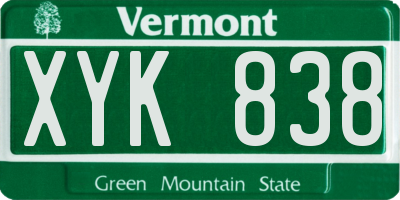 VT license plate XYK838