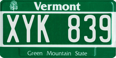VT license plate XYK839