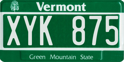 VT license plate XYK875