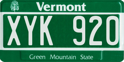 VT license plate XYK920