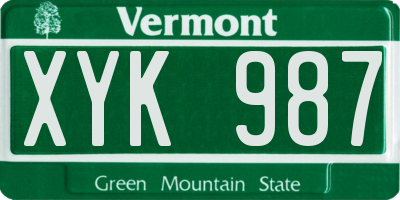 VT license plate XYK987