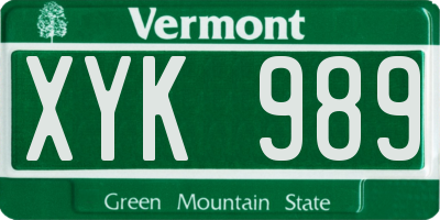 VT license plate XYK989