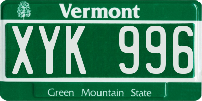 VT license plate XYK996