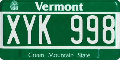 VT license plate XYK998