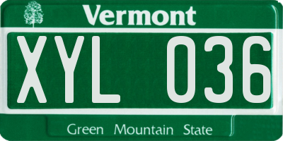 VT license plate XYL036