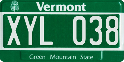 VT license plate XYL038