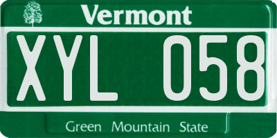 VT license plate XYL058