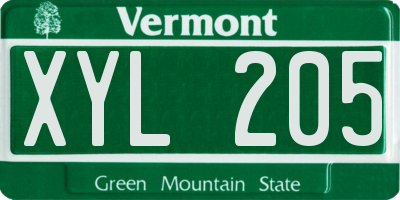 VT license plate XYL205