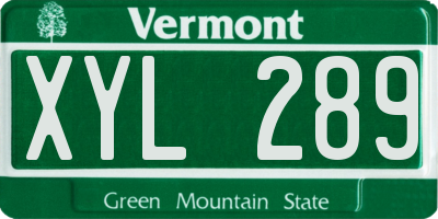 VT license plate XYL289