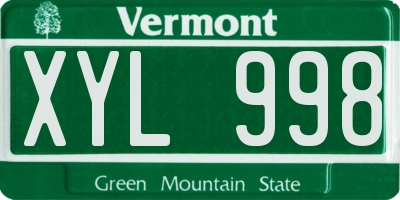 VT license plate XYL998