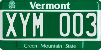 VT license plate XYM003