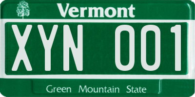 VT license plate XYN001