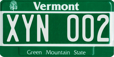 VT license plate XYN002