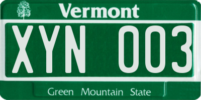 VT license plate XYN003