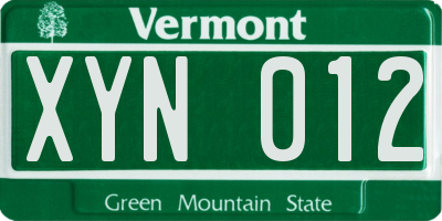 VT license plate XYN012