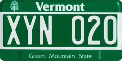 VT license plate XYN020