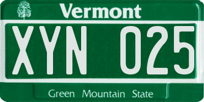 VT license plate XYN025