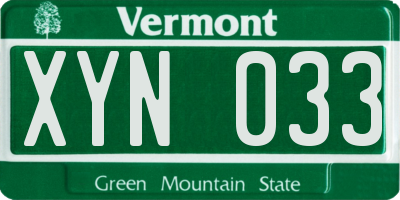 VT license plate XYN033