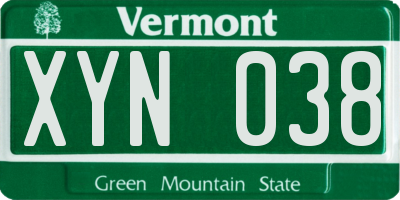 VT license plate XYN038