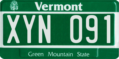 VT license plate XYN091