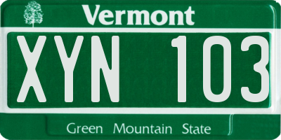 VT license plate XYN103