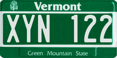 VT license plate XYN122