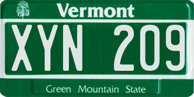 VT license plate XYN209