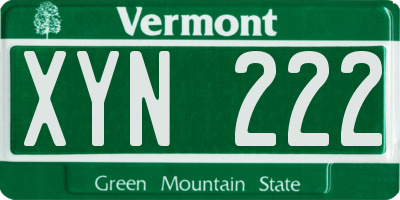 VT license plate XYN222